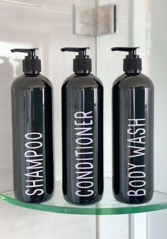 Set of 3 Black Shampoo, Conditioner and Body Wash