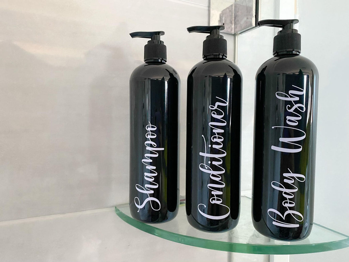 Set of 3 Black Shampoo, Conditioner and Body Wash Pump Bottles