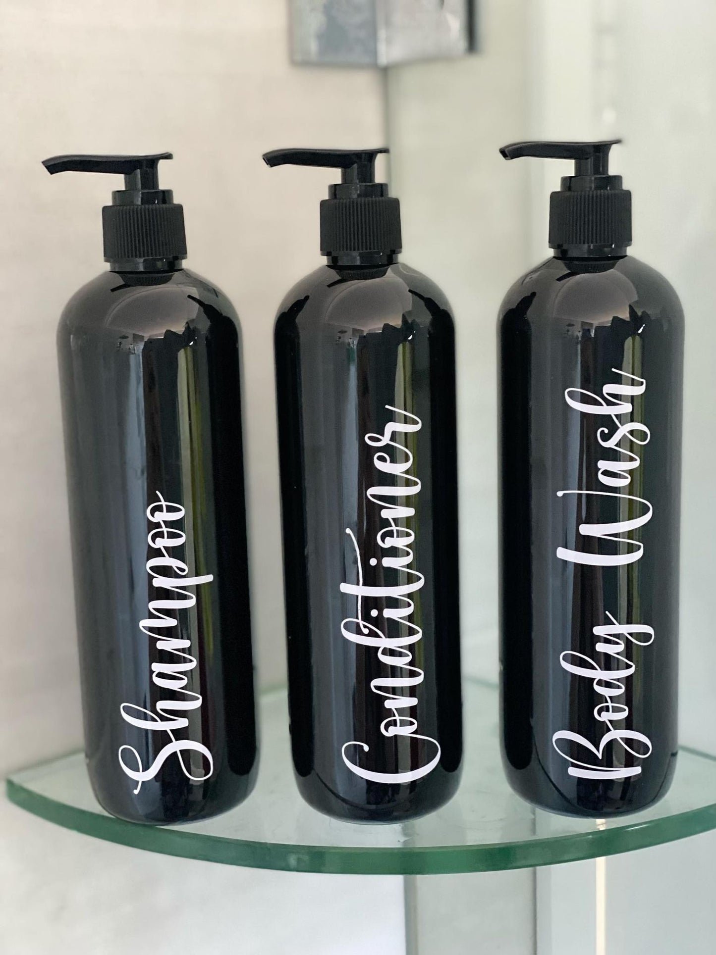 Set of 3 Black Shampoo, Conditioner and Body Wash Pump Bottles