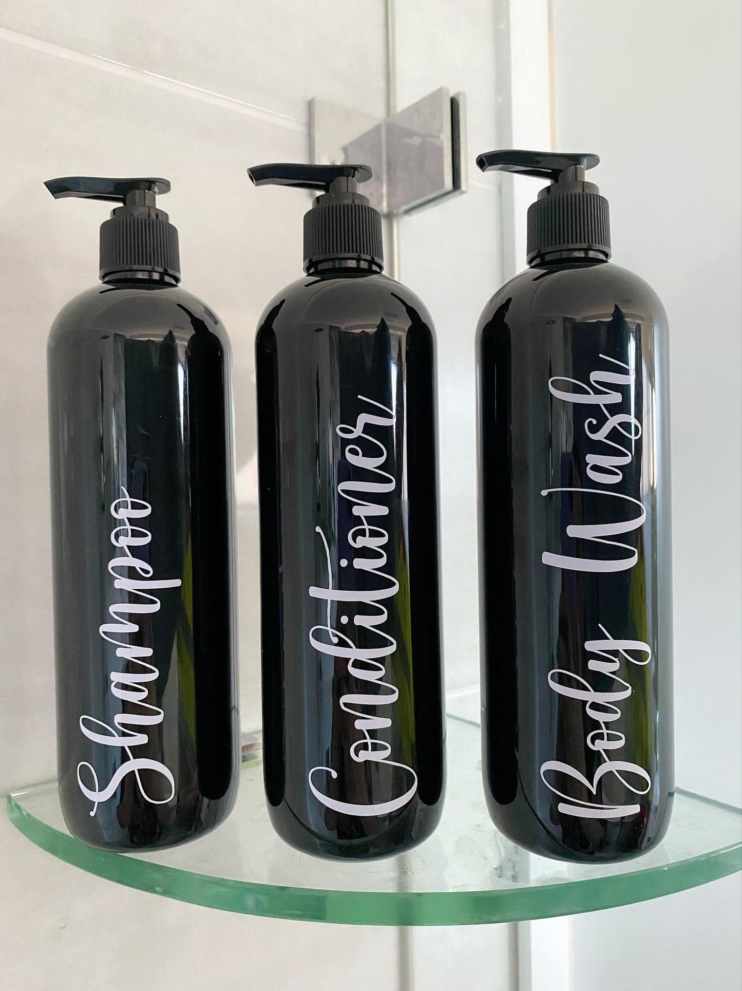 Set of 3 Black Shampoo, Conditioner and Body Wash Pump Bottles