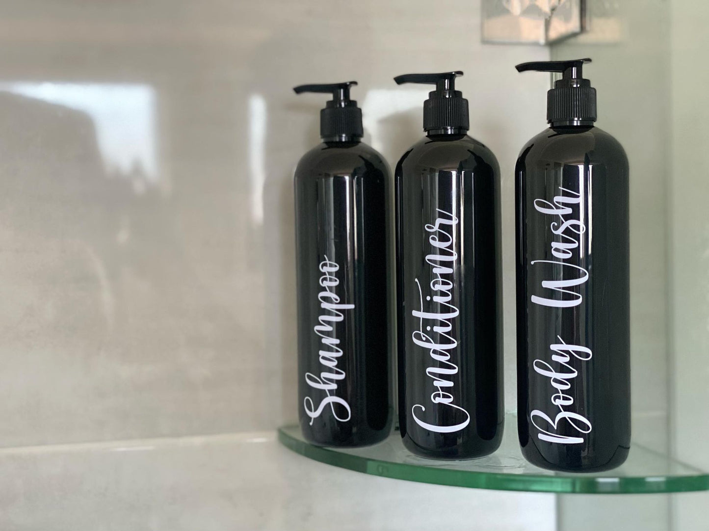 Set of 3 Black Shampoo, Conditioner and Body Wash Pump Bottles