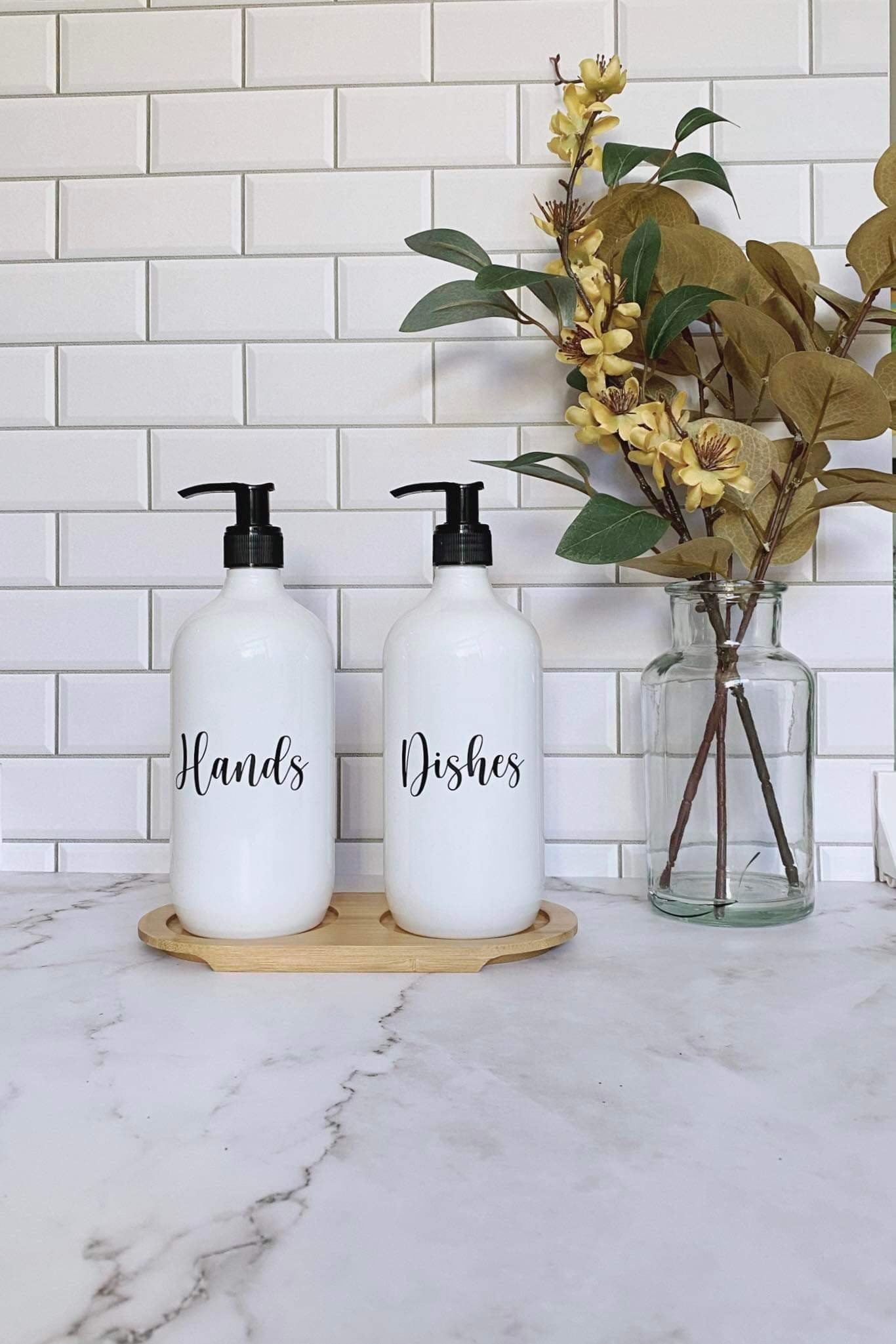 Set of 2 Elegant White Hands and Dishes Soap Dispensers Active