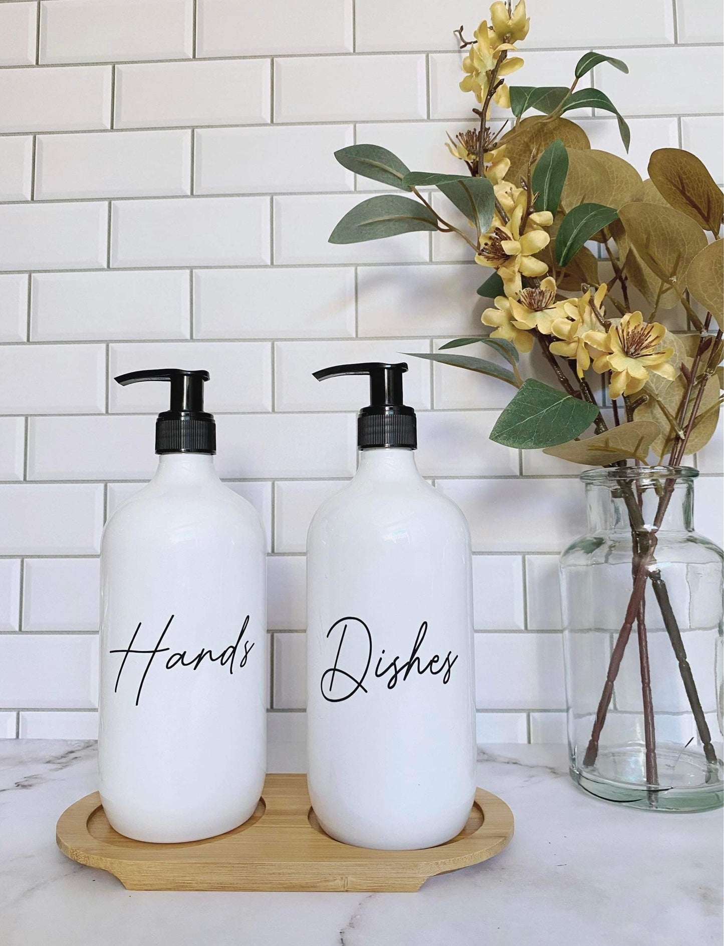 Set of 2 Elegant White Hands and Dishes Soap Dispensers Active