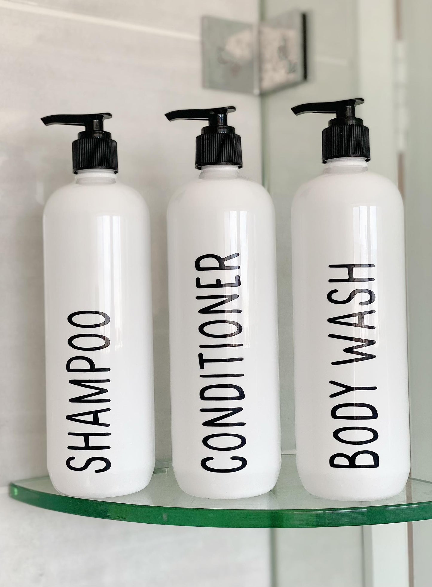 Set of 3 White Shampoo, Conditioner and Body Wash Pump Bottles