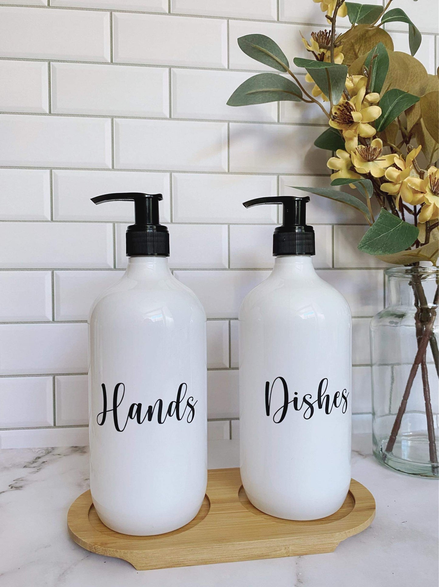 Set of 2 Elegant White Hands and Dishes Soap Dispensers Active